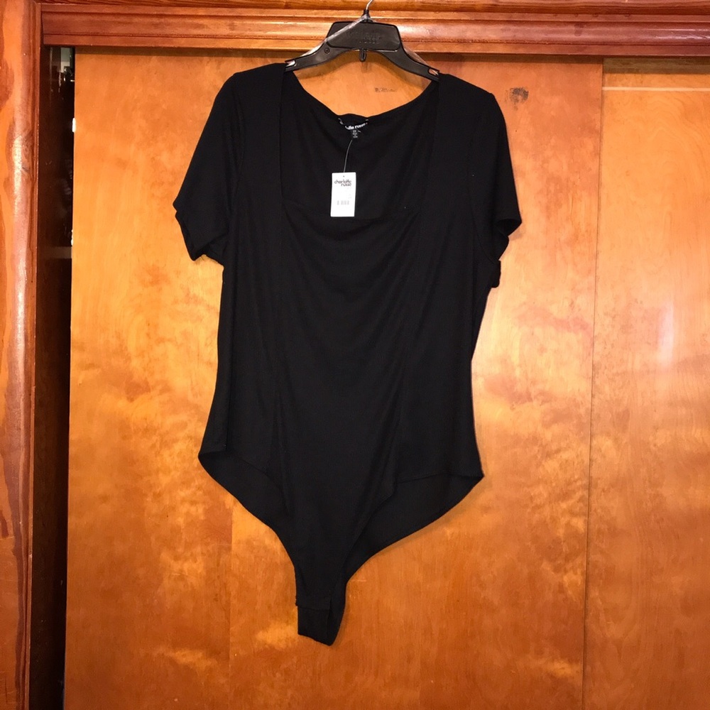 Black Ribbed Square Neck Bodysuit